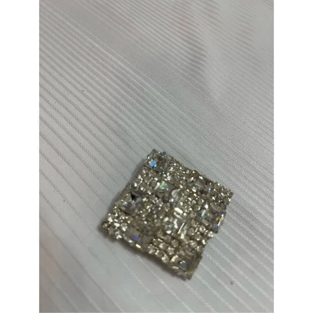 KRAMER VTG Square Rhinestone Brooch Estate Signed
